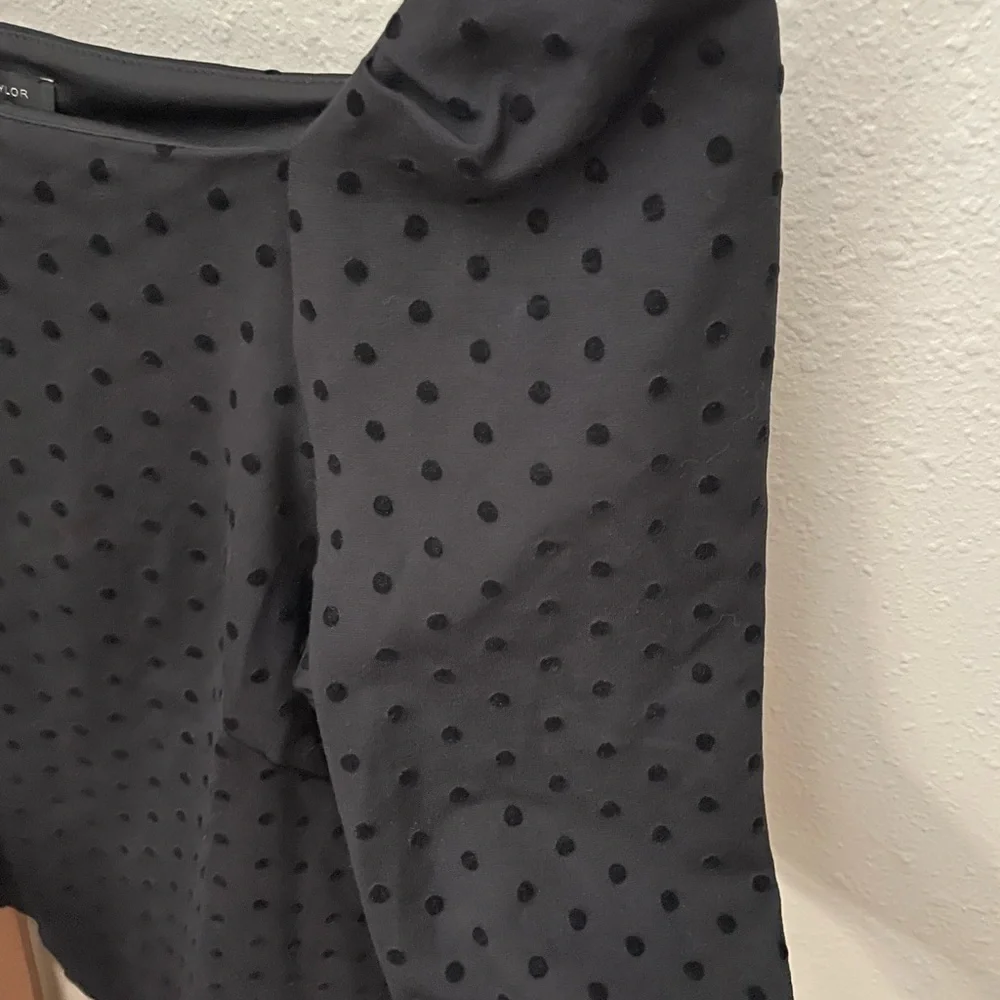 Ann Taylor Black Swiss Dot Boatneck Blouse Gathered Shoulder & 3/4 Sleeve Sz M - Picture 7 of 12